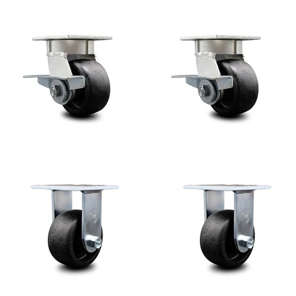 4 Inch Kingpinless Glass Filled Nylon Wheel Caster Brakes 2 Rigid SCC, 2PK